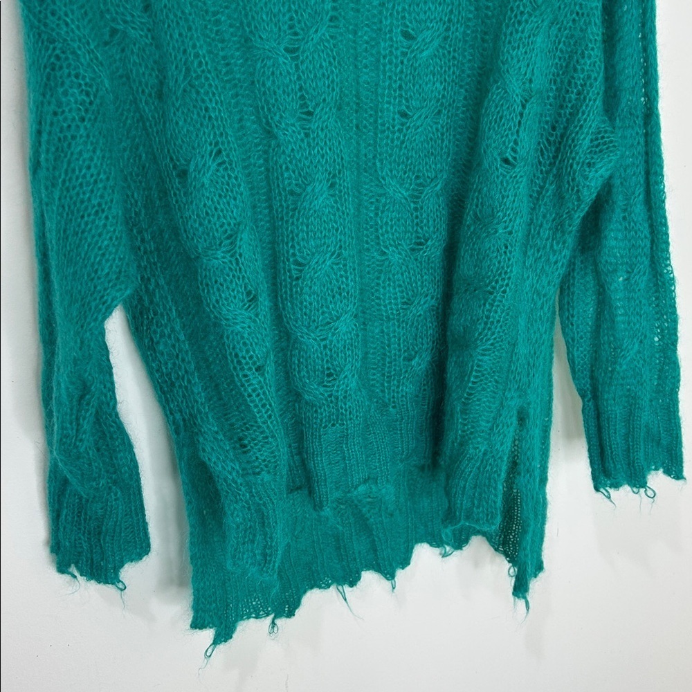 BY ANTHROPOLOGIE Posey Stitched Distressed Wool Blend SweaterGreen Size Small - Picture 15 of 16